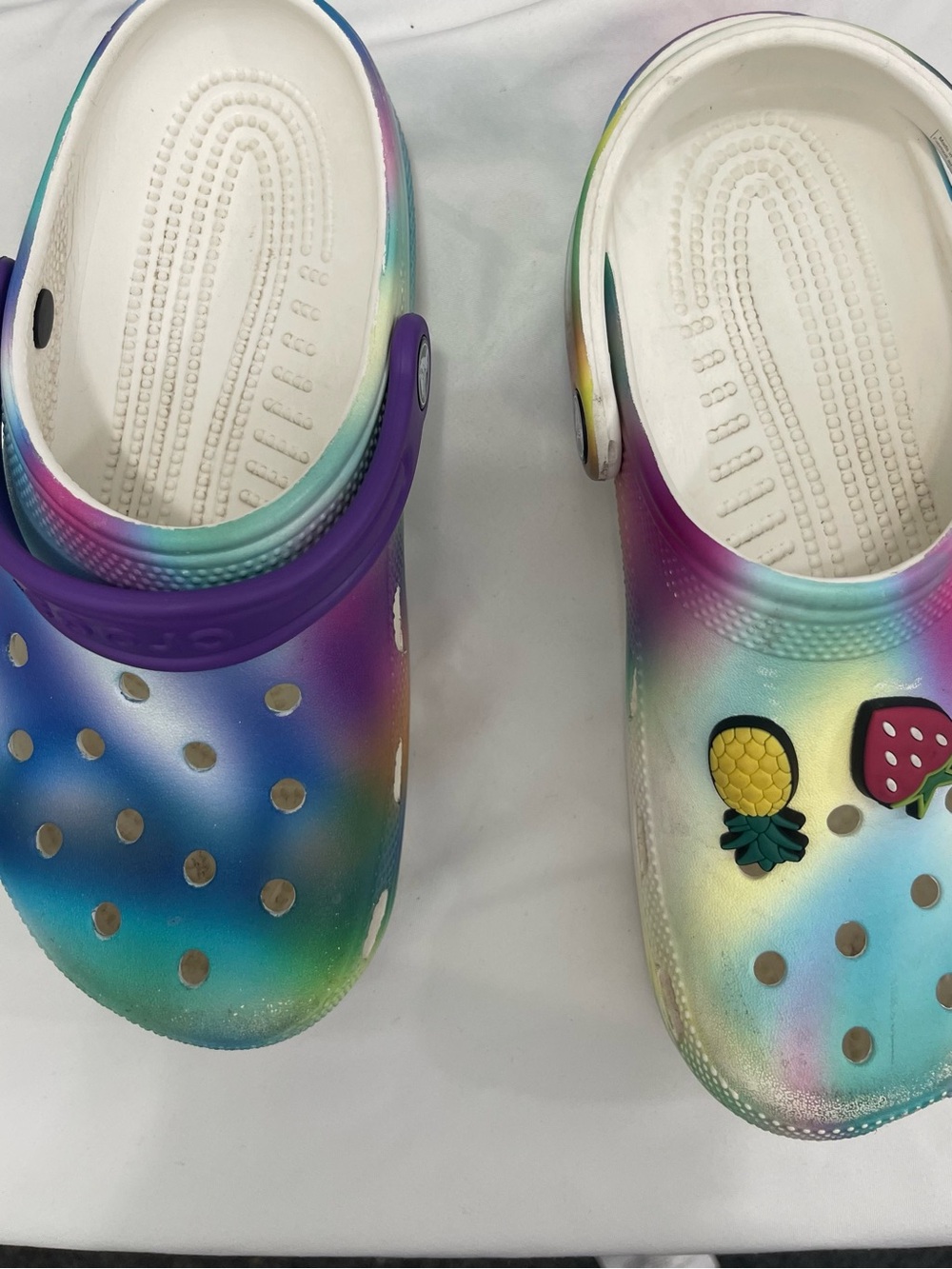 Kids' Rainbow Tie-Dye Clocs Shoes with Purple Strap